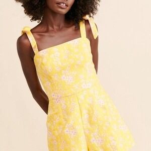 Anthropologie Hutch Yellow Floral Brocade Tie Shoulder Romper Size 8 NWOT